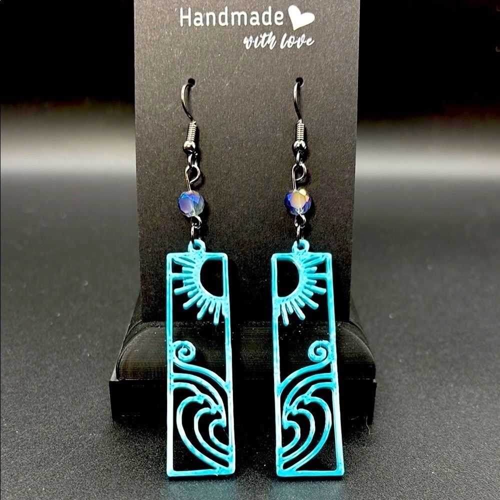 Handmade Blue Wave Earrings - Picture 1 of 6
